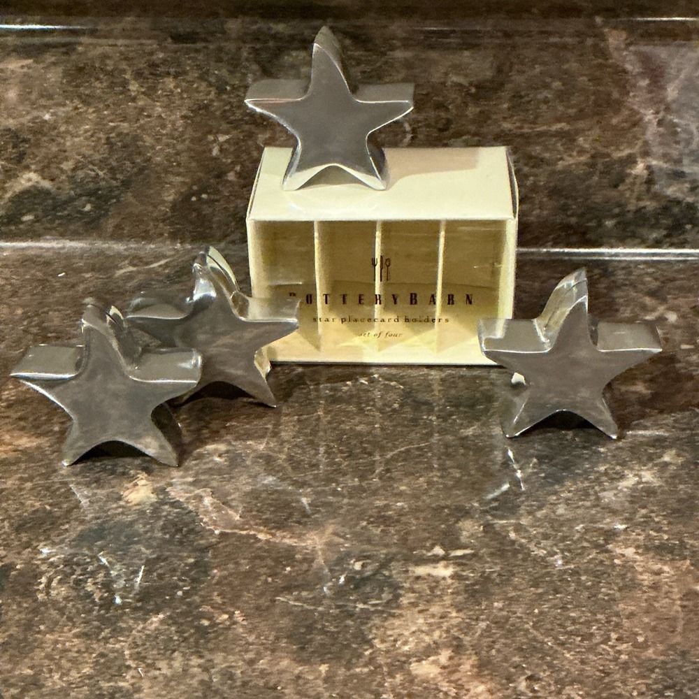 Pottery Barn Silver Star Shaped Place Card Holders - Set of 4
